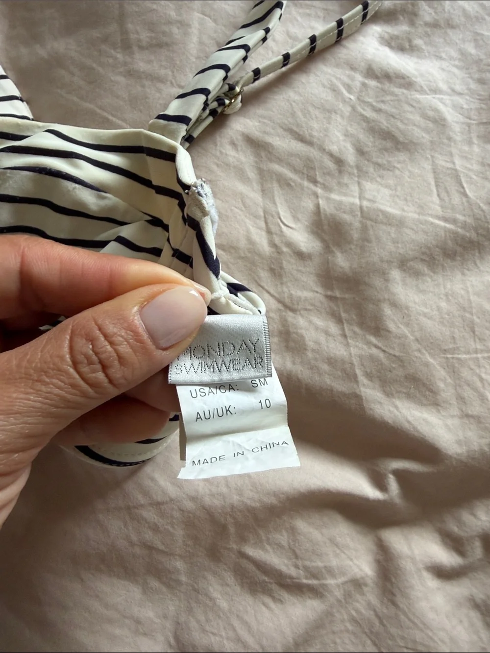 Striped White and Black Tie-Side Bikini